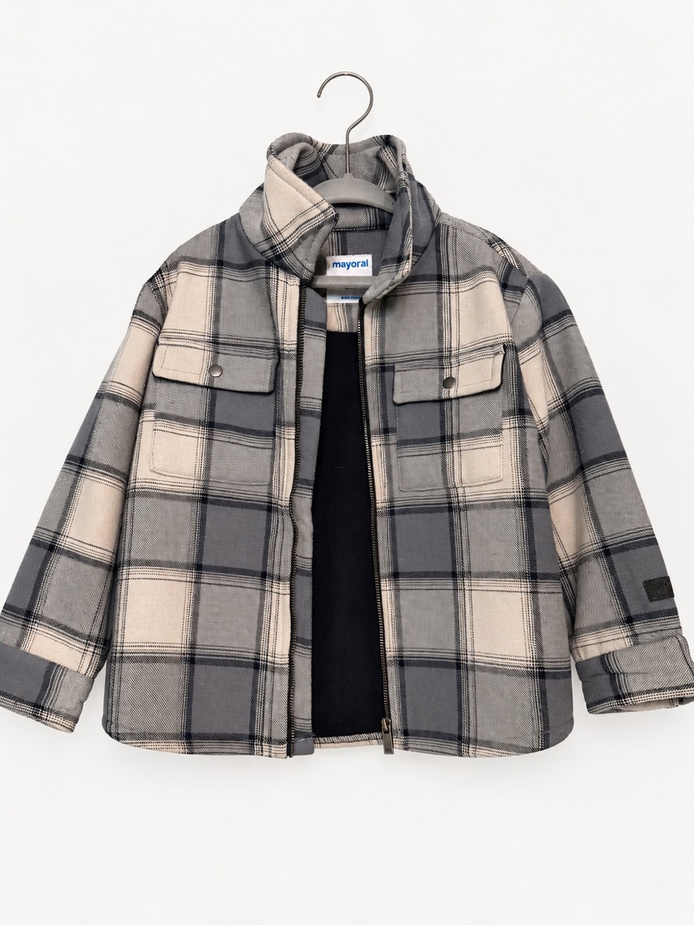 Mayoral Plaid Jacket in Gray and Cream